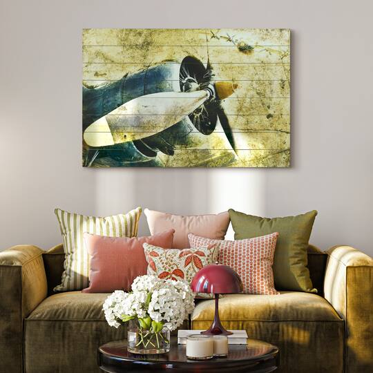 Empire Art Direct Arte de Legno 30" x 45" Airplane Digital Print Planks Wall Art